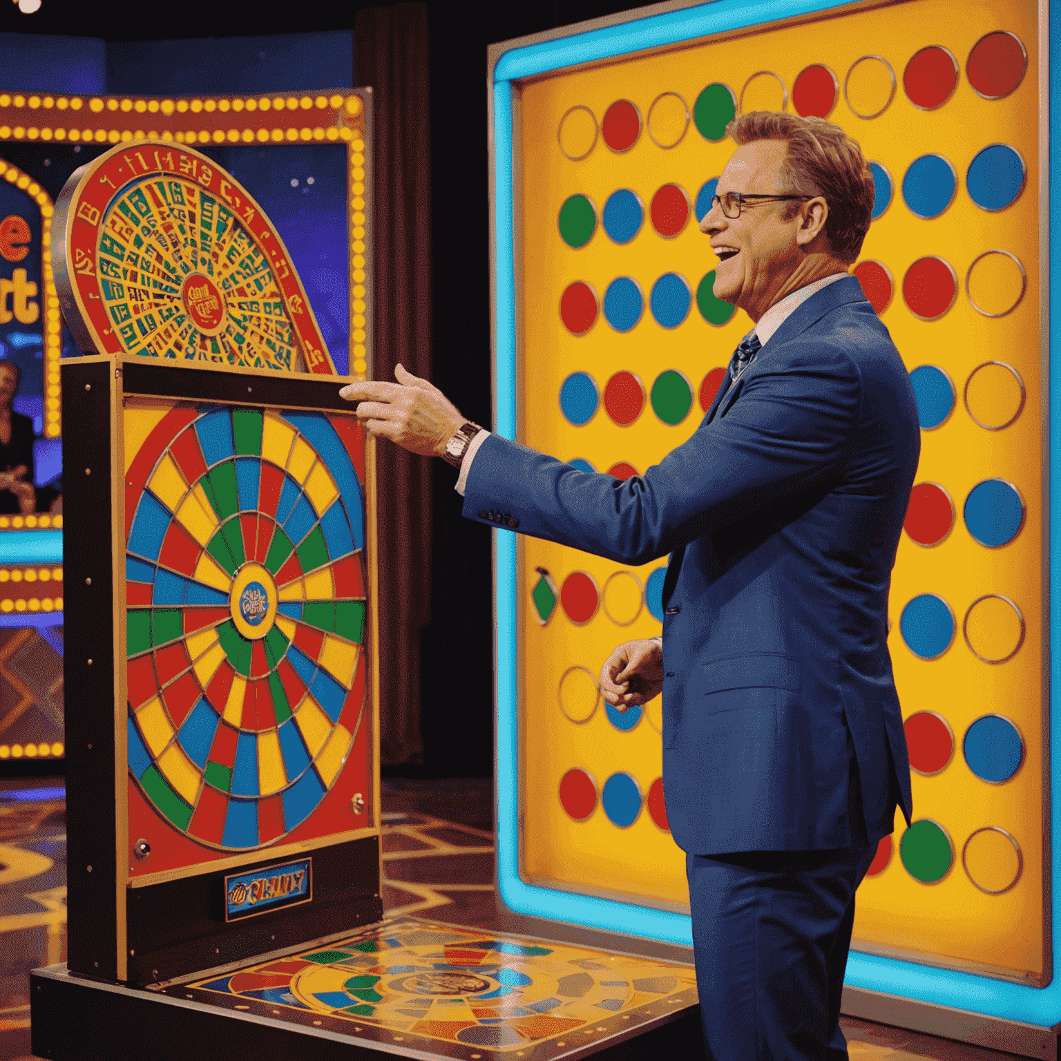 Una scena di Plinko dal programma 'The Price is Right', con un concorrente che fa cadere un disco attraverso il tabellone illuminato